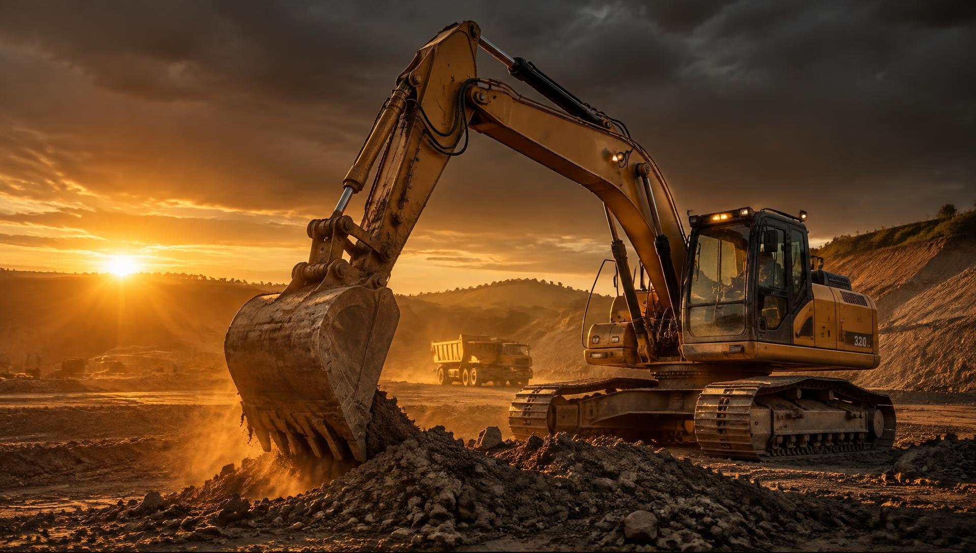 Excavator working a graded residential site